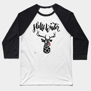 Deer Winter Graphic Hearts Hello Winter Baseball T-Shirt